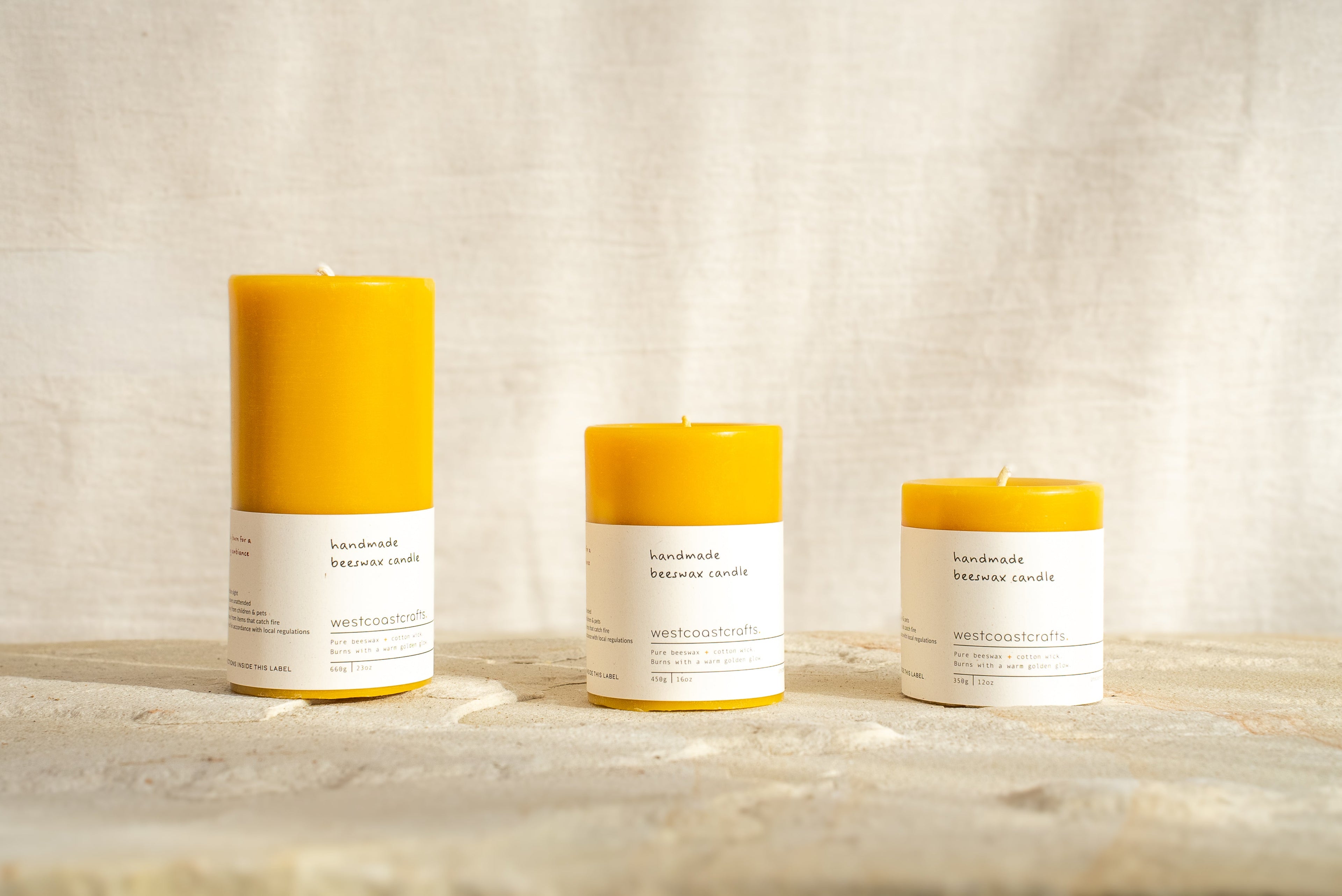 Large Round Beeswax Pillar Candle - 90 hour burn