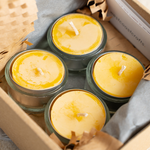 4 x Beeswax Tealights | Reusable Glass Cups