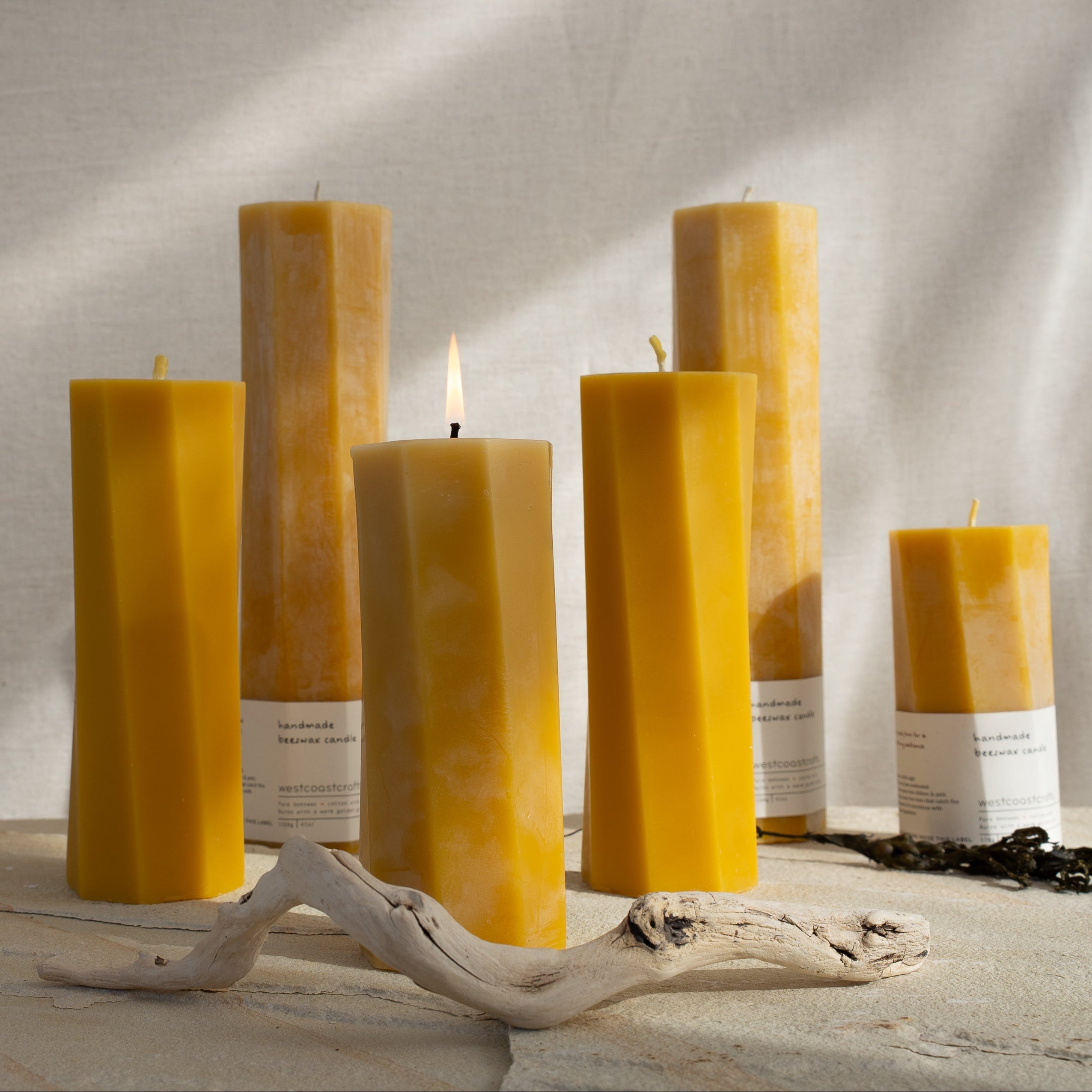 Medium Octagon Spiral Beeswax Candle - 90 hour burn